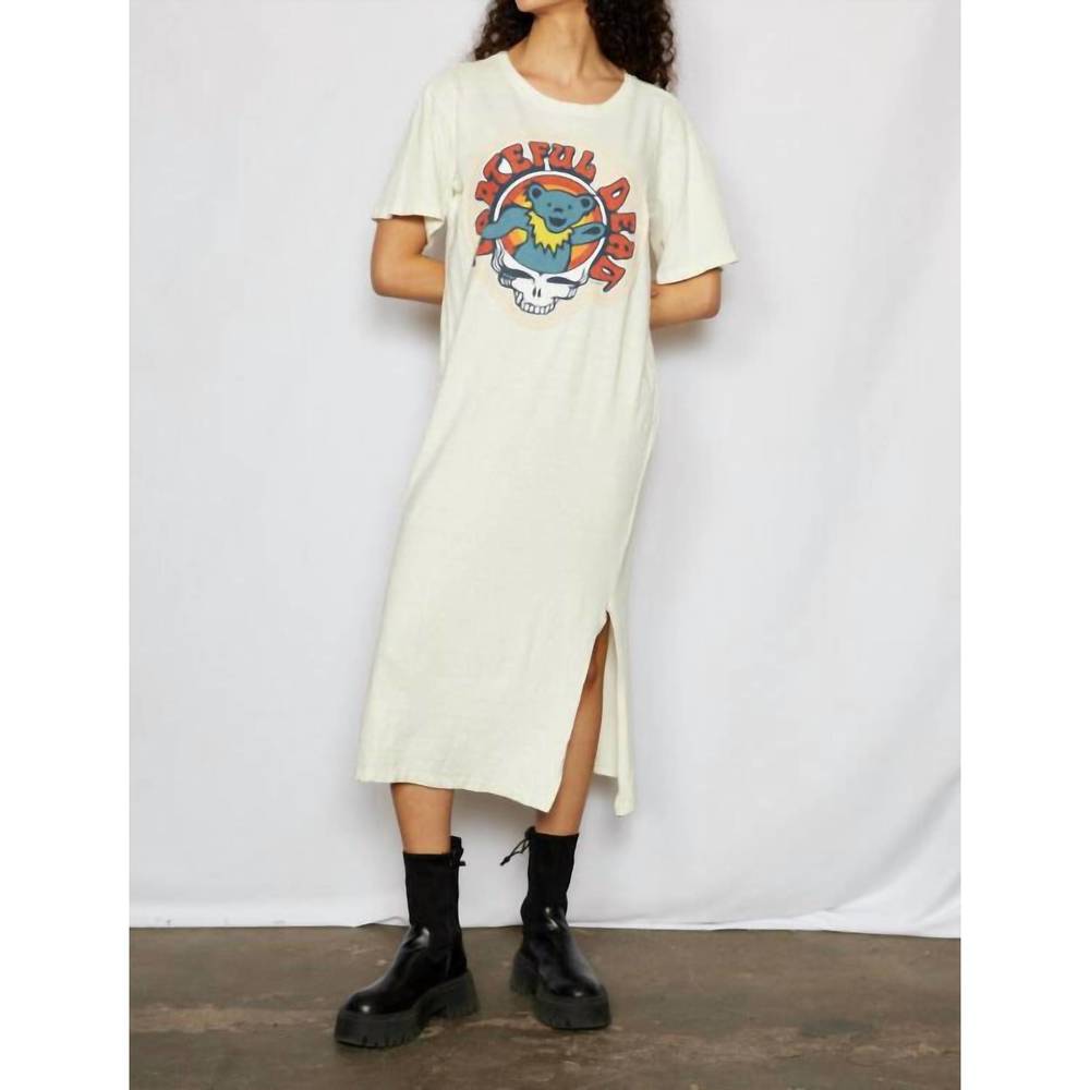 NEW PEOPLE OF LEISURE grateful dead bear maxi dress in light yellow